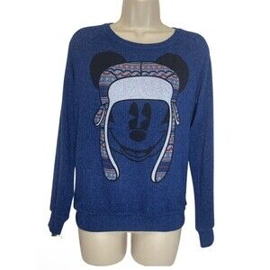 Disney Parks Womens Mickey Mouse In Hat knit Sweater Size XS Blue Lightweight